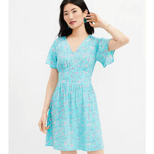 Loft, Turquoise Floral Dress, size 8. RS 29